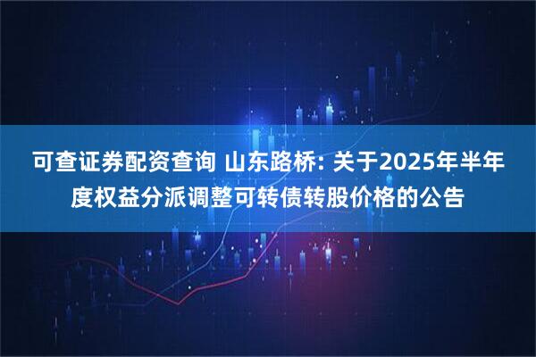 可查证券配资查询 山东路桥: 关于2025年半年度权益分派调整可转债转股价格的公告